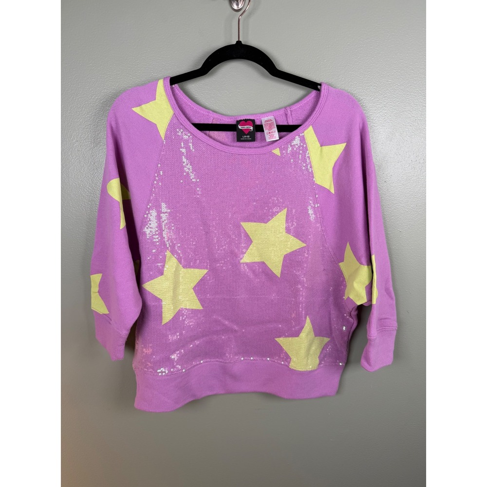 Hard Candy Juniors Purple Sequin Star Sweatshirt Y2K Alt Girl Cute Punk L